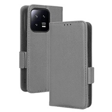 Coque pour Xiaomi 13 Pro étui à rabat magnétique en TPU souple antichoc avec porte-cartes, compatible avec Xiaomi 13 Pro-Gris