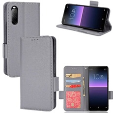 Coque pour Sony Xperia 10 II étui à rabat magnétique en TPU souple antichoc avec porte-cartes, compatible avec Sony Xperia 10 II-Gris