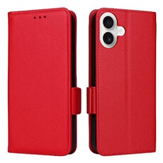 Coque pour iPhone 16 Plus étui à rabat magnétique en TPU souple antichoc avec porte-cartes, compatible avec iPhone 16 Plus-Rouge