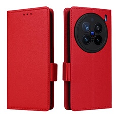 Coque pour vivo X200 Pro 5G étui à rabat magnétique en TPU souple antichoc avec porte-cartes, compatible avec vivo X200 Pro 5G-Rouge