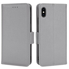 Coque pour iPhone X/XS étui à rabat magnétique en TPU souple antichoc avec porte-cartes, compatible avec iPhone X/XS-Gris