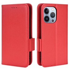 Coque pour iPhone 15 Pro étui à rabat magnétique en TPU souple antichoc avec porte-cartes, compatible avec iPhone 15 Pro-Rouge