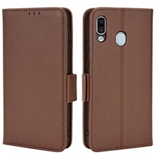Coque pour Samsung Galaxy A20/A30 étui à rabat magnétique en TPU souple antichoc avec porte-cartes, compatible avec Samsung Galaxy A20/A30-Marron