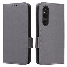 Coque pour Sony Xperia 1 VI étui à rabat magnétique en TPU souple antichoc avec porte-cartes, compatible avec Sony Xperia 1 VI-Gris