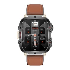 Montre connectée YONIS Montre Connectée Écran Couleur 1.96 Pouces Bracelet Cuir Appels Bluetooth Marron