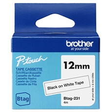 Ruban noir sur blanc Btag-231 - 12 mm de large.