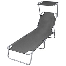 vidaXL - Chaise longue de jardin - Pliable - Gris - 189 cm