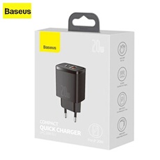 Chargeur Rapide Compact Baseus USB / USB Type-C 20W 3A 3.0 Noir (CCXJ-B01)