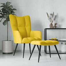 vidaXL - Fauteuil de salon avec repose-pieds - Velours - Jaune moutarde