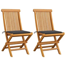 Vidaxl Chaises De Jardin Et Coussins Anthracite Lot De 2 Bois De Teck