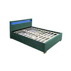 Structure de lit en velours vert avec rangements et LED intégrées 160x200 cm ENFIELD