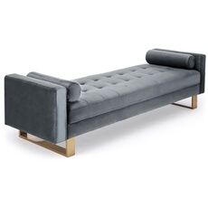 Banquette velours argenté et pieds métal doré Lisha