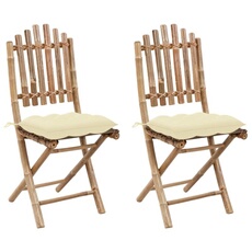 Vidaxl Chaises Pliables De Jardin Lot De 2 Avec Coussins Bambou