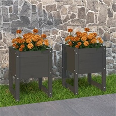 VIDAXL - Jardinière - Bois massif de pin - Gris - 40x40x52,5 cm - Lot de 2