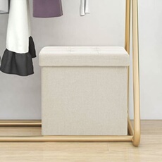 Vidaxl Blanc Tabouret De Rangement Pliable Crème Faux Lin338764