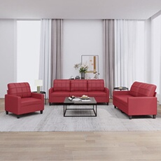 Vidaxl Rouge Ensemble De Canapés 3 Pcs Et Coussins Bordeaux Similicuir