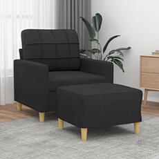 Vidaxl Noir Fauteuil Avec Repose-Pied 60 Cm Tissu
