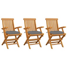 Vidaxl Gris 3 Chaises De Jardin Avec Coussins Bois De Teck Massif