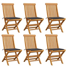 Vidaxl 6 Chaises De Jardin Avec Coussins Anthracite Bois De Teck
