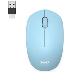 PORT Connect Collection - Souris - droitiers et gauchers - optique - 3 boutons - sans fil - 2.4 GHz - récepteur sans-fil USB/USB-C - azur