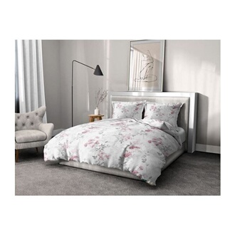 Parure de couette 140x200 cm HOME LINGE PASSION POMPADOUR : Housse de couette 1 taie d'oreiller - 100% Coton 57 Fils - Blanc/rose - Maison Parure de couette 140x200 cm HOME LINGE PASSION POMPADOUR : Housse de couette 1 taie d'oreiller - 100% Coton 57 Fils - Blanc/rose - Maison