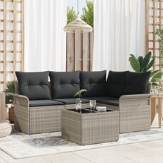 Vidaxl Gris Ensemble De Canapés De Jardin 5 Pièces Avec Coussins Poly Rattan