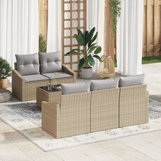 VIDAXL - Salon de Jardin - Ensemble de Canapés 6 Pièces - Beige - Rotin