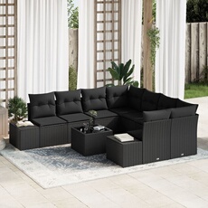 Ensemble de canapés de jardin 9 pièces avec coussins Noir Rotin synthétique
