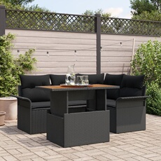 Ensemble de canapé de jardin 5 pièces avec coussins Noir Poly Rotin
