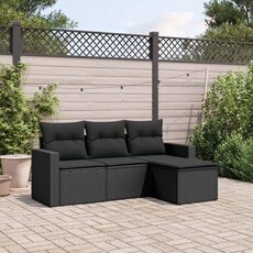 Vidaxl Noir Salon De Jardin 4 Pcs Avec Coussins Résine Tressée