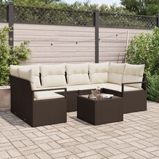 Ensemble de canapé de jardin 7 pièces avec coussins en rotin marron, Canapé de jardin 2 places avec rangement et coussins en ro