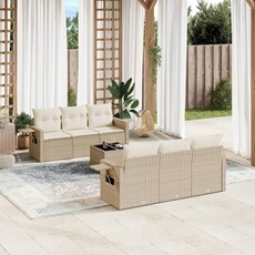 Vidaxl Beige Salon De Jardin Modulable Rotin 7 Pieces