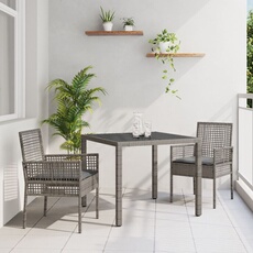 Ensemble de salle à manger de jardin 3 pièces avec coussins gris en poly rotin