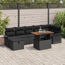 Ensemble de canapé de jardin 8 pièces avec coussins en rotin noir