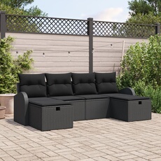 Ensemble de Canapés de Jardin 6 pièces avec Coussins Noir Poly Rattan