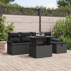 Ensemble de canapé de jardin 6 pièces avec coussins Noir Poly Rotin