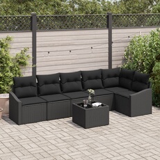 Ensemble de canapé de jardin 7 pièces avec coussins beiges en rotin synthétique