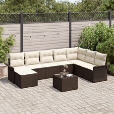 Ensemble de 8 Pièces Canapé de Jardin avec Coussins Gris, Canapé de Jardin 2 Places avec Rangement & Coussins Marron