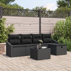 Ensemble de Canapés de Jardin 6 pièces avec Coussins en Poly Rattan Noir
