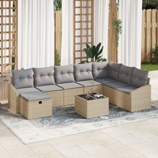 Ensemble de canapé de jardin de 9 pièces avec coussins Beige Poly Rattan