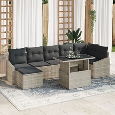 Ensemble de canapé de jardin 8 pièces avec coussins gris clair en polyrotin