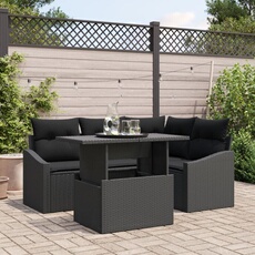 Ensemble de canapé de jardin 5 pièces avec coussins en poly rattan noir