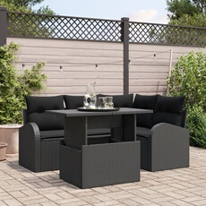 Ensemble de Canapés de Jardin 5 pièces avec Coussins Rattan Poly Noir