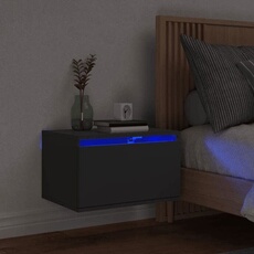 Vidaxl Noir Table De Chevet Murale Avec Lumières Led, Armoire De Nuit, Table De Nuit, Armoire De Chevet Chambre, Moderne, 836828