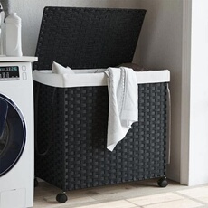 Panier à linge avec roulettes noir 60x35x60,5 cm résine tressée 372042