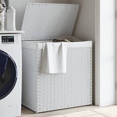 Panier à linge avec 2 sections blanc 53x35x57 cm résine tressée 372038