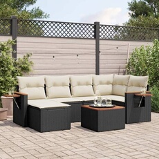 vidaXL - Salon de jardin modulable - 7 pièces - 6 personnes - Résine tressée - Noir