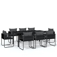 Vidaxl Noir Ensemble De Salle À Manger De Jardin, 9 Pcs