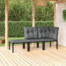 vidaXL - Salon de Jardin - 3 Pièces - Noir et Gris