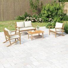 Vidaxl Beige Salon De Jardin Modulable Bambou 4 Pieces 3 Personnes